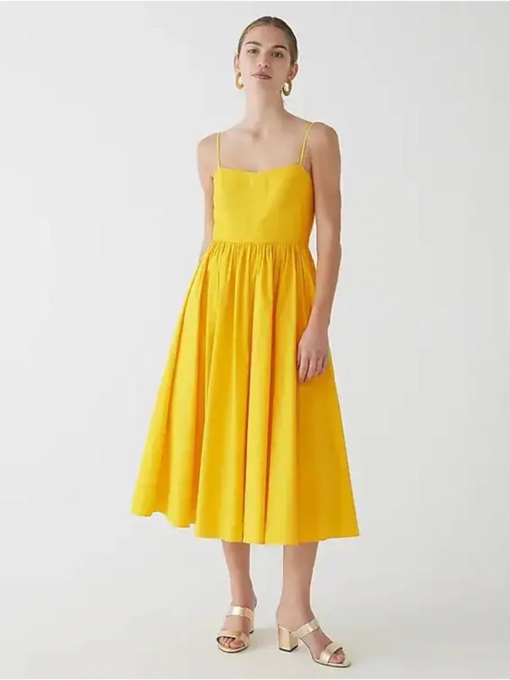 J. Crew A-line Stretch Cotton Poplin Midi Dress